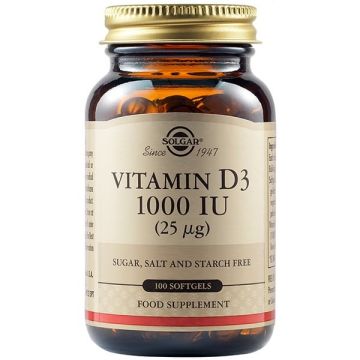 Solgar Vitamin D3 1000iu 100 μαλακές κάψουλες