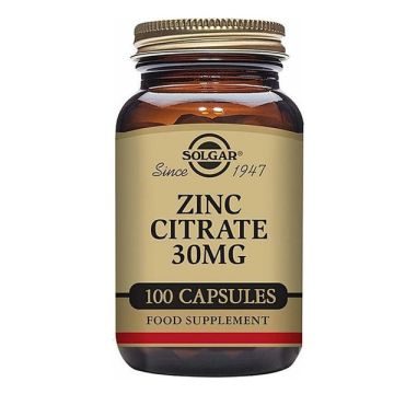 Solgar Zinc Citrate 30mg Συμπλήρωμα Κιτρικού Ψευδάργυρου, 100veg.caps