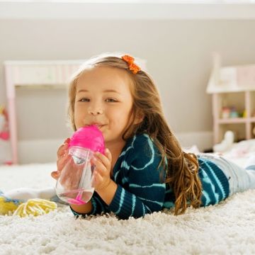 Munchkin Click Lock Tip & Sip Tall Ποτήρι με Καλαμάκι με Βαρίδι - Pink 296ml 