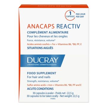 Ducray Anacaps Reactiv Συμπλήρωμα Διατροφής για τα Μαλλιά & τα Νύχια - Οξείες Καταστάσεις, 30caps