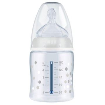 Nuk μπιμπερό First Choice+ 0-6M Θηλή Σιλικόνης 150ml Λευκό Πουά