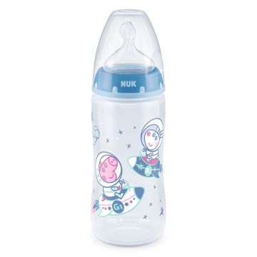 NUK Peppa Pig Μπλε Μπιμπερό Πλαστικό με Δείκτη Ελέγχου Θερμοκρασίας και Θηλή Σιλικόνης 6-18m 300ml