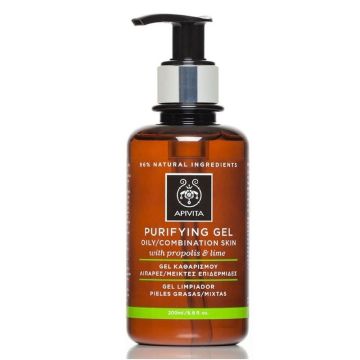 Apivita Cleansing Purifying Gel Propolis & Lime, Τζέλ Καθαρισμού Προσώπου Για Λιπαρές Μεικτές Επιδερμίδες, Με Πρόπολη & Κίτρο, 200ml