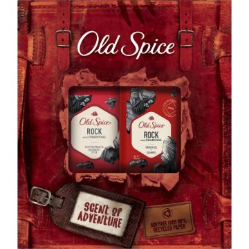 Old Spice XMAS GIFT PACK Rock Charcoal Shower Gel + Shampoo 250ml & Rock Deodorant Stick 50ml