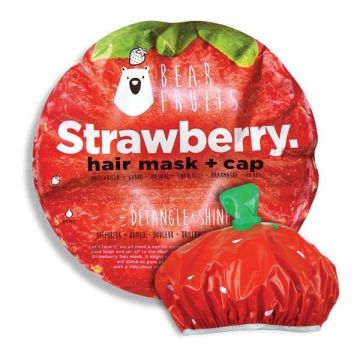 Bear Fruits Strawberry Μάσκα Μαλλιών για Ευκολοχτένιστα & Λαμπερά Μαλλιά, 20ml & Σκουφάκι Φράουλα, 1 τεμ, 1σετ