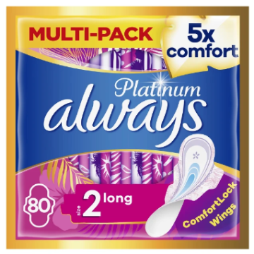 Always MultiPack  Platinum Long (Μέγεθος 2) Σερβιέτες με Φτερά, 80τεμ