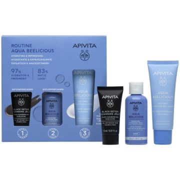 Apivita Promo Αqua Beelicious με Ενυδατική Κρέμα Ελαφριάς Υφής 40ml + Ενυδατικό Τόνερ 50ml + Black Dettox Gel Καθαρισμού 15ml