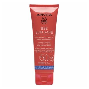 Apivita Bee Sun Safe Hydra Fresh Face + Body Milk Travel Size Ενυδατικό Αναζωογονητικό Γαλάκτωμα για Πρόσωπο & Σώμα Spf 50 100ml