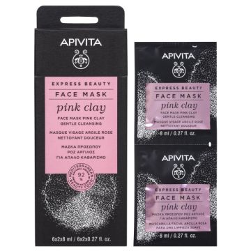 Apivita Express Beauty Pink Clay Μάσκα Για Απαλό Καθαρισμό Με Ροζ Άργιλο 2x8ml