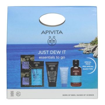 Apivita Set Just Dew it Promo Set Κρέμα Gel Eνυδάτωσης 15ml + Μαύρο Gel Καθαρισμού 50ml + Μάσκα Προσώπου 2x8ml + Μάσκα Μαλλιών 20ml + Σαμπουάν 75ml 