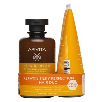 Apivita Keratin Silky Perfection Hair Duo Promo Keratin Repair Shampoo Σαμπουάν Θρέψης & Επανόρθωσης 250ml + Keratin Repair Conditioner Κρέμα Μαλλιών Θρέψης & Επανόρθωσης 150ml