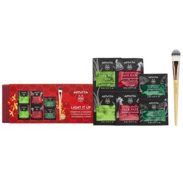Apivita Light it Up Express Μάσκα Προσώπου 4x2ml + Μάσκα Ματιών Ginkgo Biloba 2x8ml + Πινέλο Mάσκας