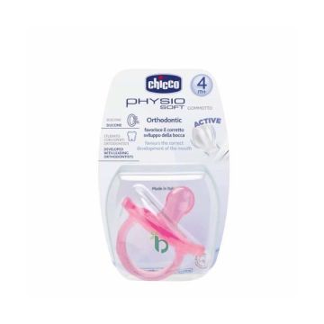 Chicco Physio Soft Πιπίλα Σιλικόνη Ροζ Χρώμα για Ηλικίες 4Μ+, 1τεμ
