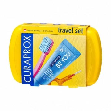 Curaprox Κίτρινο Travel Set Οδοντόβουρτσα, Μεσοδόντιο Βουρτσάκι Duo-Holder & Οδοντόκρεμα Be You