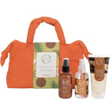 Fresh Line Caribbean Coconut Promo με Shower Scrub 150ml + Shimmering Body Oil 150ml + Fragrant Water 150ml + Τσάντα