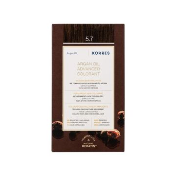 Korres Argan Oil Advanced Colorant 5.7 Σοκολατί Μόνιμη Βαφή Μαλλιών με Τεχνολογία Pigment Lock που κλειδώνει το Χρώμα