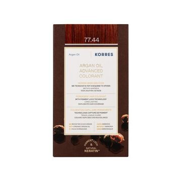 Korres Argan Oil Advanced Colorant 77.44 Ξανθό Έντονο Χάλκινο Μόνιμη Βαφή Μαλλιών με Τεχνολογία Pigment Lock που κλειδώνει το Χρώμα