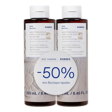 Korres Promo (-50% στο 2ο προϊόν) Αφρόλουτρο Mediterranean Vanilla Blossom 2x250ml 1σετ
