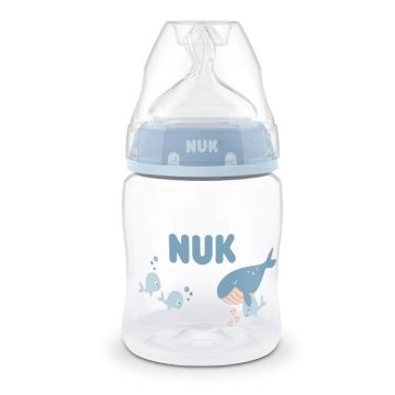 NUK First Choice Πλαστικό Μπιμπερό Φάλαινα με Θηλή Σιλικόνης και Ρυθμιζόμενη Θερμοκρασία 0m+ 150ml