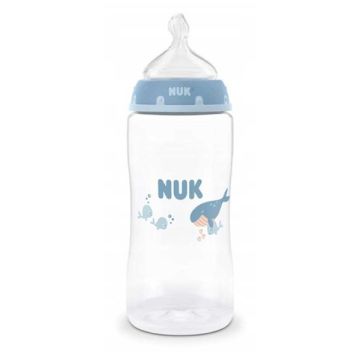 Nuk Μπιμπερό Πλαστικό First Choice Plus PP με Θηλή Σιλικόνης & Ένδειξη Θερμοκρασίας Φάλαινα 3m+ 300ml