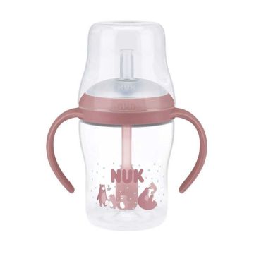 Nuk Perfect Match Bear Εκπαιδευτικό Μπιμπερό με Καλαμάκι Σιλικόνης 8m+ 150ml