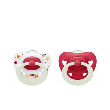 Nuk Signature Night Silicone Ορθοδοντική Πιπίλα Σιλικόνης Για 6-18 Μηνών Κόκκινο & Άσπρο 2τμχ