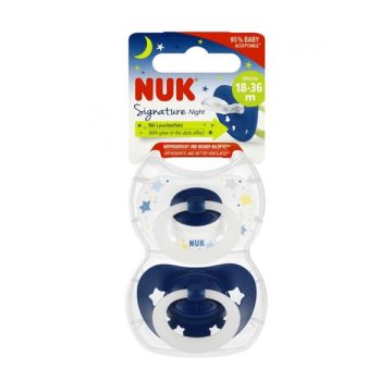 Nuk Signature Night Silicone Ορθοδοντική Πιπίλα Σιλικόνης Για 18-36 Μηνών 2τμχ