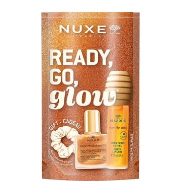 Nuxe Promo Ready, Go, Glow με Lip Care Oil Gloss για Ενυδάτωση Χειλιών 10ml + Ιριδίζον Ξηρό Λάδι Ενυδάτωσης 10ml + Λαστιχάκι Μαλλιών 1 σετ