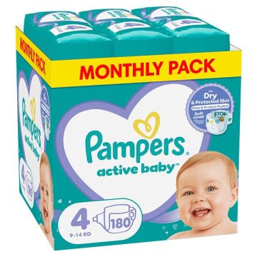 Pampers Active Baby No.4 Monthly Pack (9-14kg) 180 Πάνες