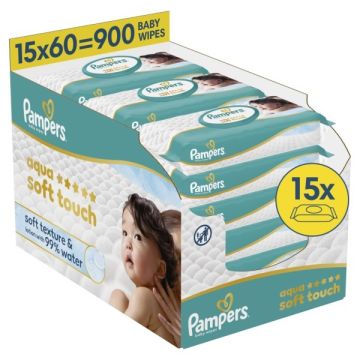  Pampers Aqua Baby Wipes Soft Touch 99% Water 15x60τμχ