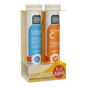 Pharmalead Promo (1+1 Δώρο) Calcium with Vitamin C & D3 Γεύση Lime 20 Αναβράζοντα Δίσκια + Vitamin C 1000mg Γεύση Πορτοκάλι 20 Αναβράζοντα Δίσκια
