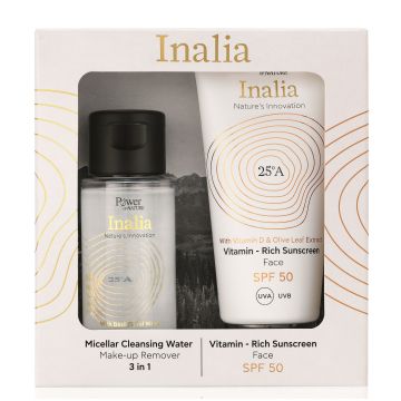POWER HEALTH INALIA-VITAMIN-RICH SUNSCREEN CREAM FACE SPF 50, 50ml & ΔΩΡΟ MICELLAR CLEANSING WATER, 50ml