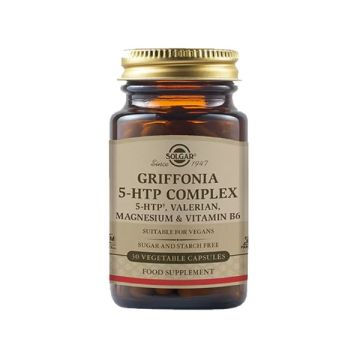 Solgar 5-HTP Hydroxytryptophan Σύμπλεγμα L-5-Υδροξυτρυπτοφάνης Με Βαλεριάνα & Βιταμίνη B6 90 Φυτικές Κάψουλες