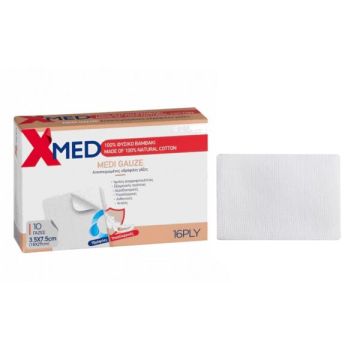 Medisei X-Med Gauze Αποστειρωμένες Υδρόφιλες Γάζες 3.5cm x 7.5cm 16PLY (18x29cm) 10 τμχ